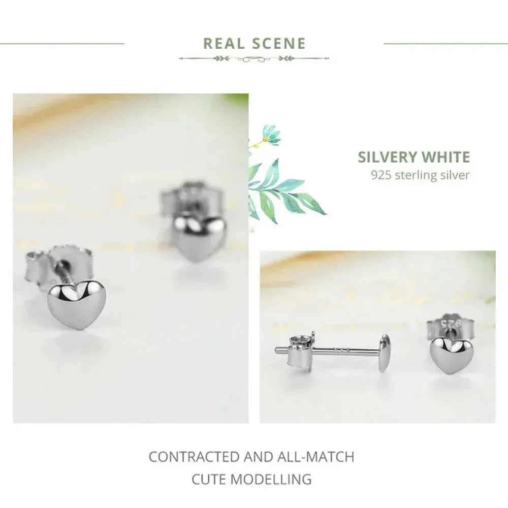 925 Sterling Silver Petite Plain Hearts Stud Earrings | Minimalist Fine jewelry