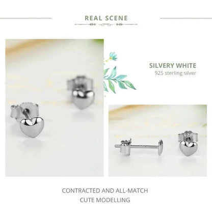925 Sterling Silver Petite Plain Hearts Stud Earrings | Minimalist Fine jewelry