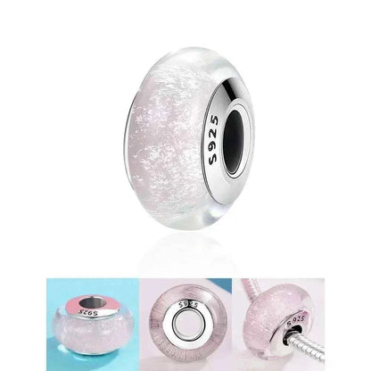 925 Sterling Silver Pink Flower Murano Glass Beads - Diy Bracelet Charms For A Festive Touch (Scz001)