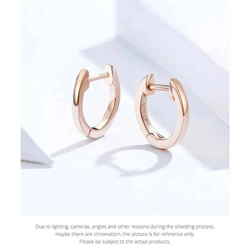 Genuine Sterling Silver Hoop Earrings - Elegant Rose Gold Color - Women's Fashion jewelry SCE808