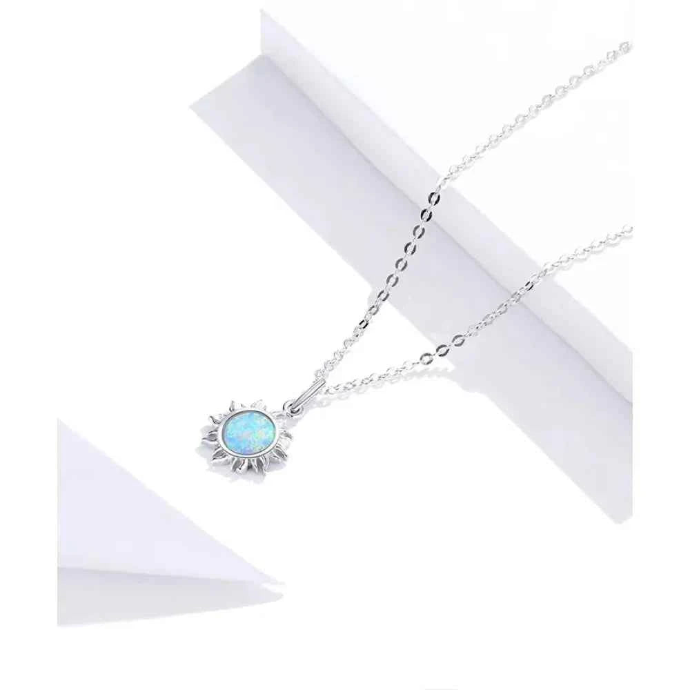 925 Sterling Silver White Opal Sun Pendant Necklace - Apollo Chain for Women