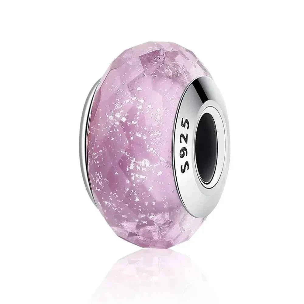 925 Sterling Silver Pink Flower Murano Glass Beads - Diy Bracelet Charms For A Festive Touch (Scz001)