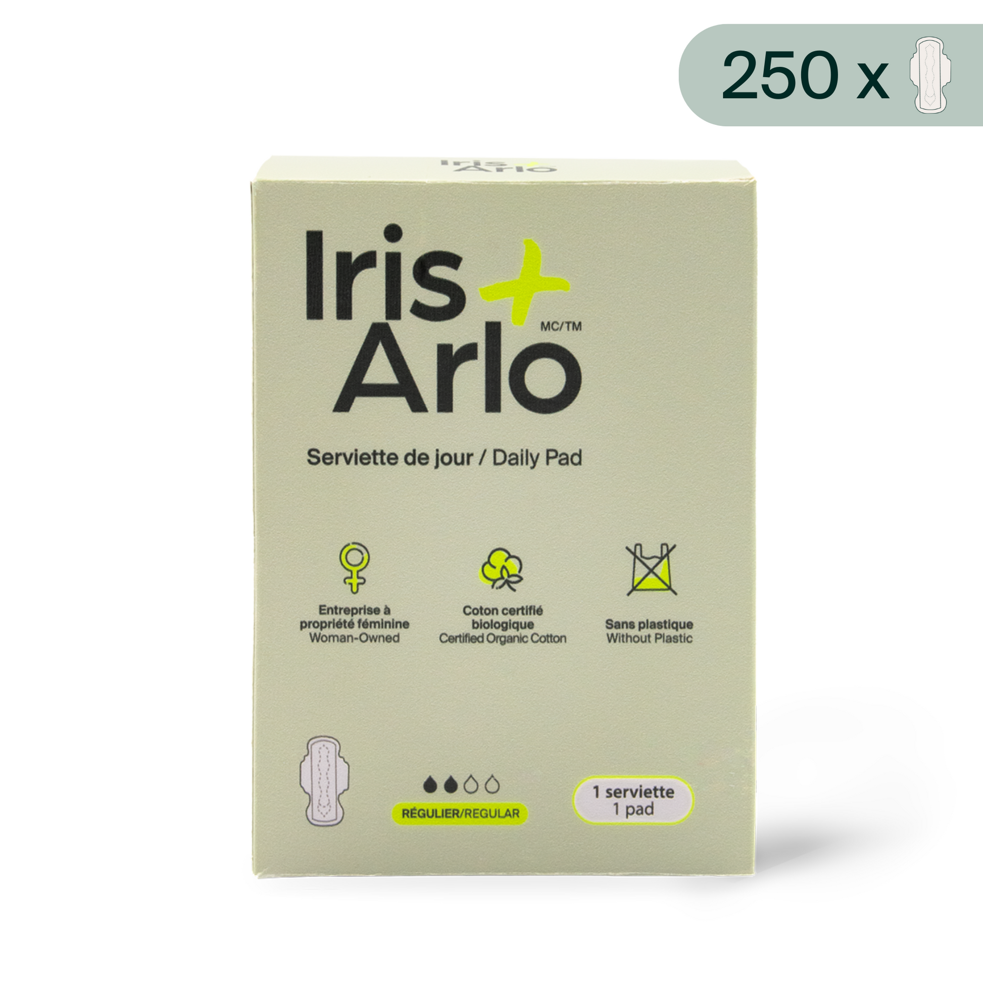 100% Organic Cotton Regular Pad Individual Box - Bulk (250)
