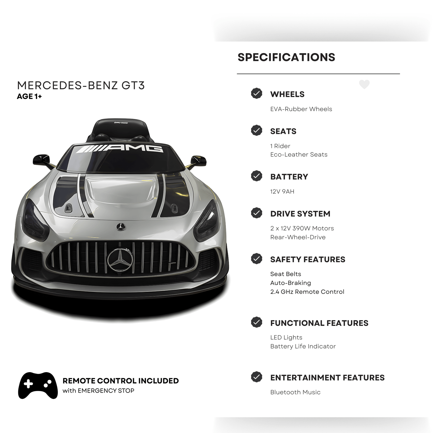 Silver, Complete Sport 12V Official Mercedes-Benz GT3, RC