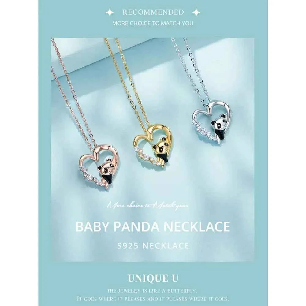 925 Sterling Silver Baby Panda Crystal Necklace | Enamel Cute Animal Charm Chain Link | Women'S Gift - 17.71'' Scn453