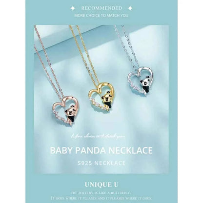 925 Sterling Silver Baby Panda Crystal Necklace | Enamel Cute Animal Charm Chain Link | Women'S Gift - 17.71'' Scn453