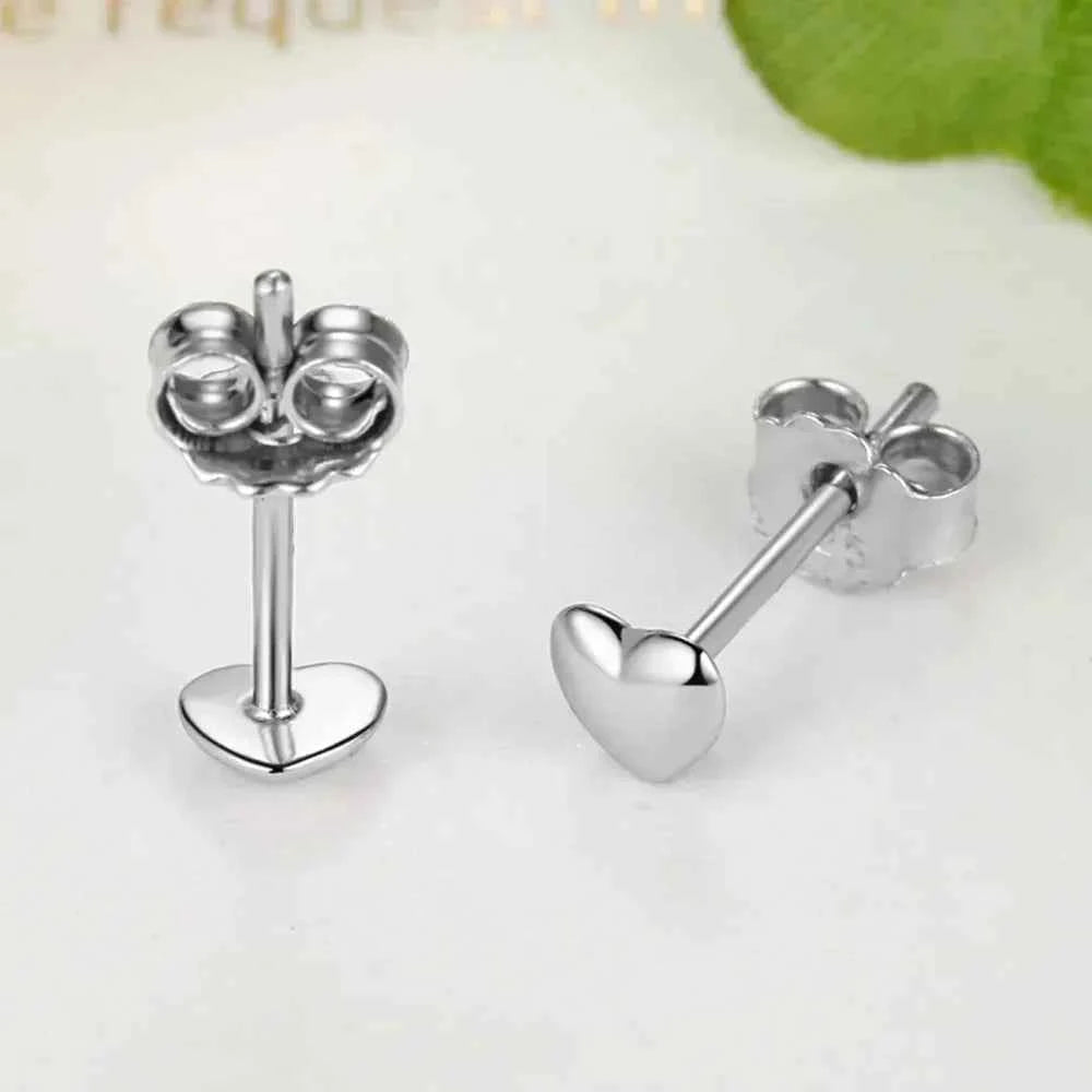 925 Sterling Silver Petite Plain Hearts Stud Earrings | Minimalist Fine jewelry