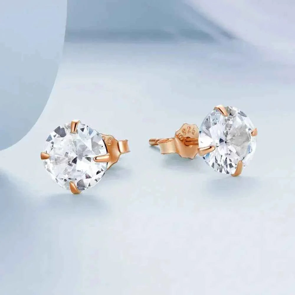 Cz Stud Earrings - 925 Sterling Silver Platinum Plated - Round Cubic Zirconia Hypoallergenic Earrings 4Mm 5Mm 6Mm 7Mm Bse166