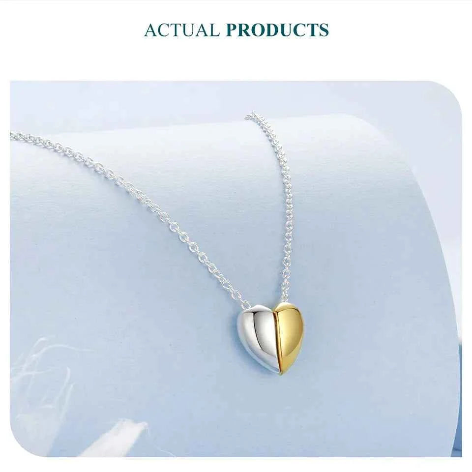 Gold Plated Heart Pendant Necklace For Women - 925 Sterling Silver Couple Heart Jewelry