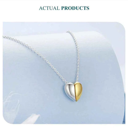 Gold Plated Heart Pendant Necklace For Women - 925 Sterling Silver Couple Heart Jewelry
