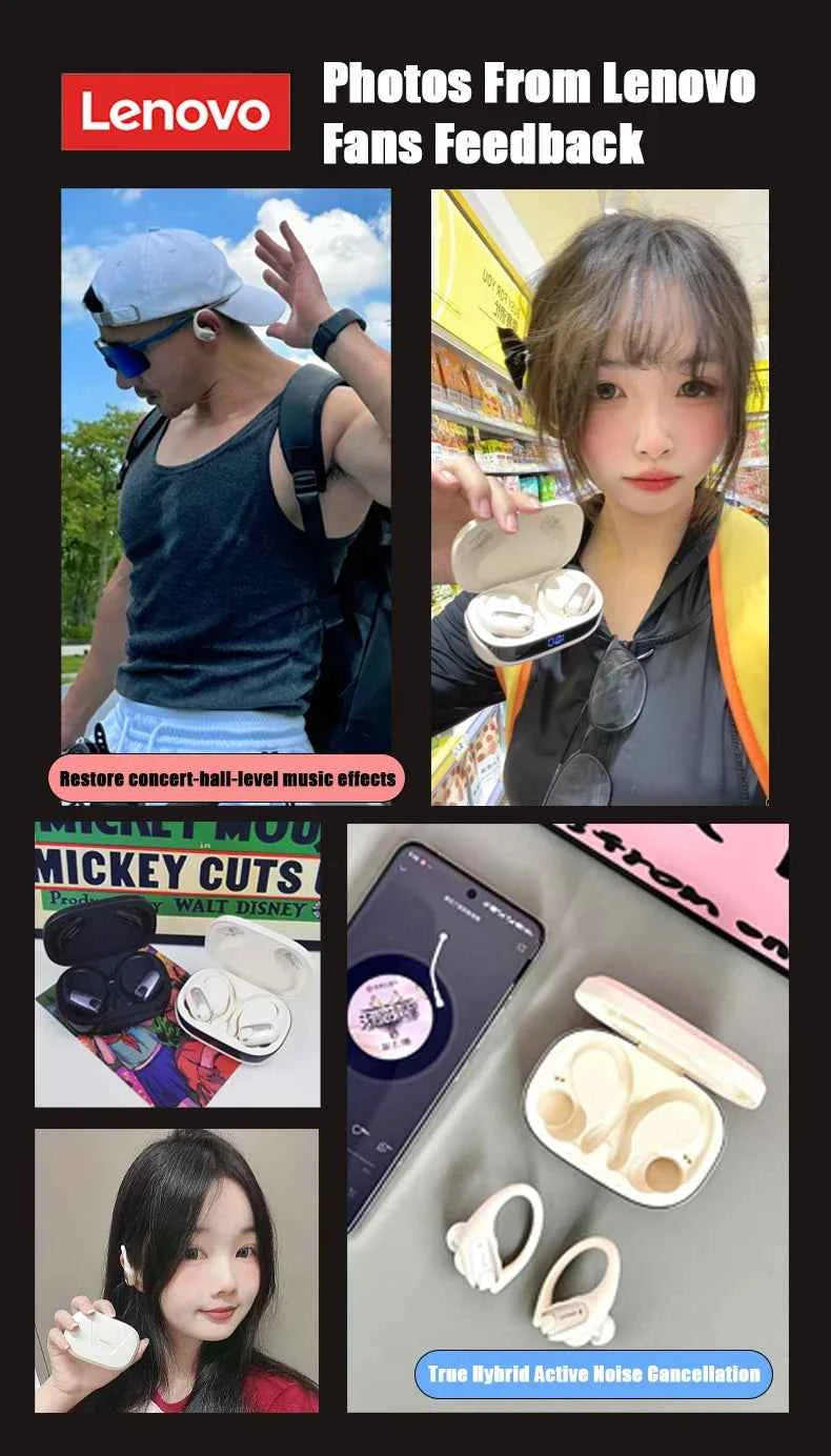 Lenovo EA305 Wireless Bluetooth Earphones - Long Endurance Waterproof Sport Headphones with V5.4 Technology for Gaming