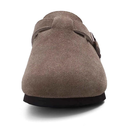 Comwarm Fashion Men's Suede Mules Slippers New Women Clogs Cork Insole Sandals With Arch Support Outdoor Beach Slides Home Shoes