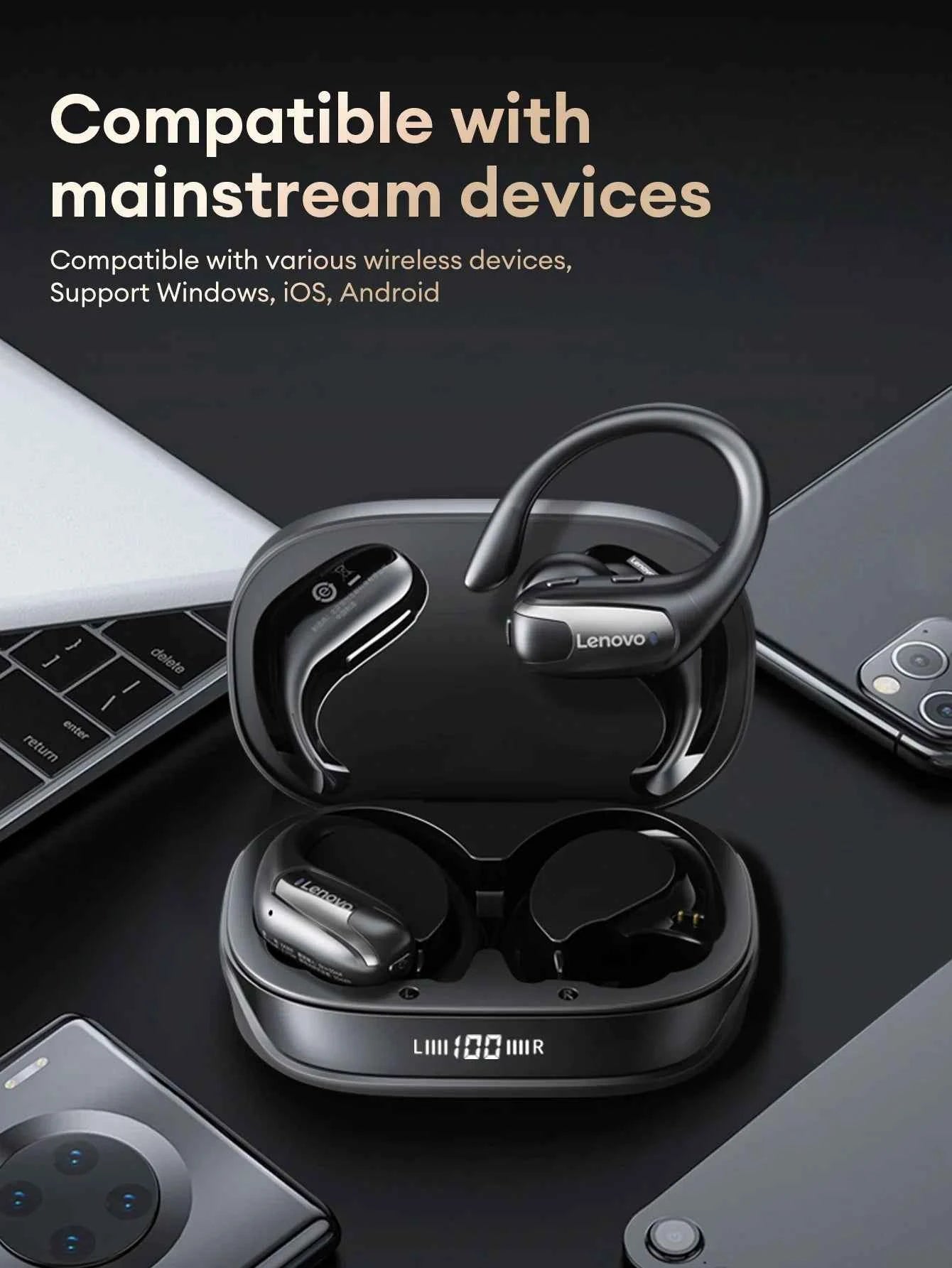 Lenovo EA305 Wireless Bluetooth Earphones - Long Endurance Waterproof Sport Headphones with V5.4 Technology for Gaming