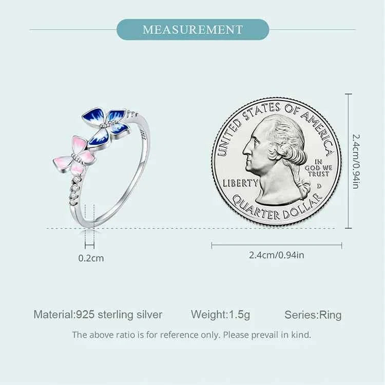 925 Sterling Silver Enamel Butterfly CZ Band Ring