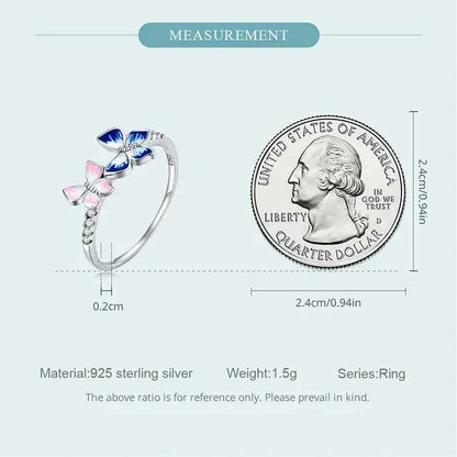 925 Sterling Silver Enamel Butterfly CZ Band Ring