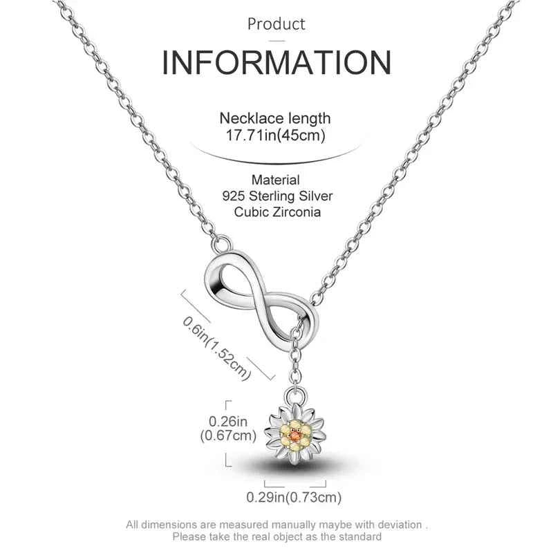 Endless Sunshine Sterling Silver Infinity Necklace With Sunflower