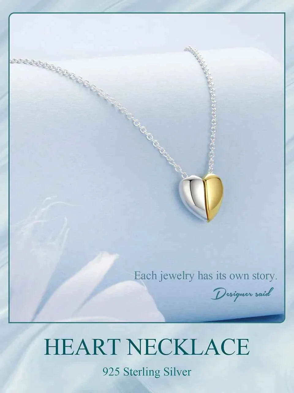 Gold Plated Heart Pendant Necklace For Women - 925 Sterling Silver Couple Heart Jewelry