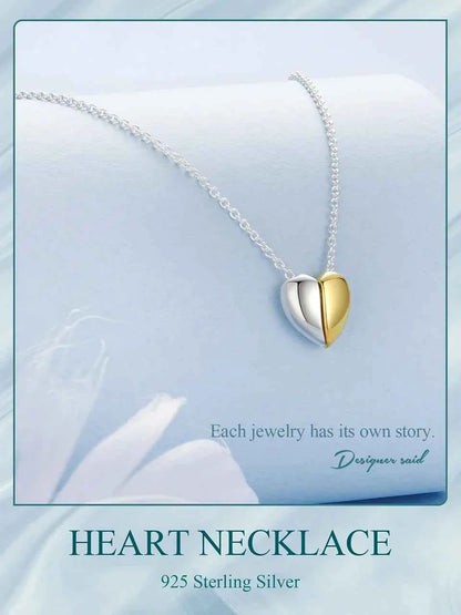Gold Plated Heart Pendant Necklace For Women - 925 Sterling Silver Couple Heart Jewelry