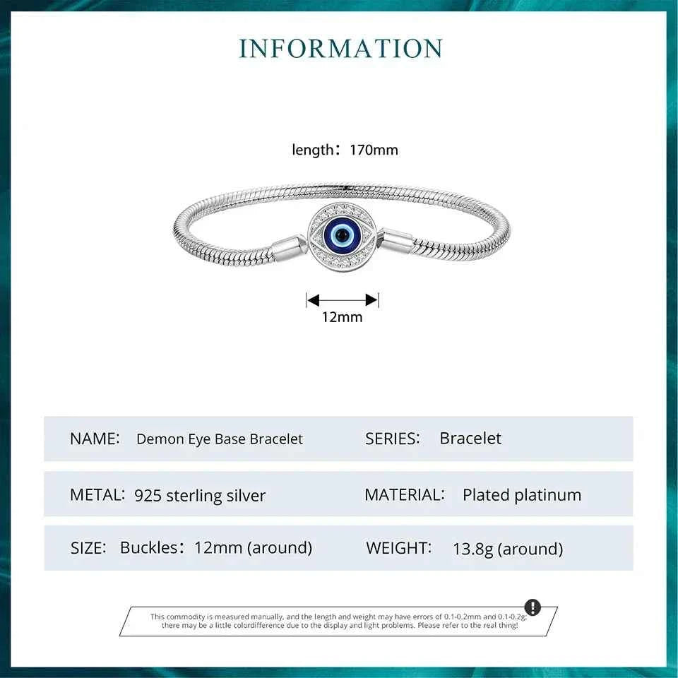 Sterling Silver Evil Eye Charm Bracelet with CZ – Snake Chain