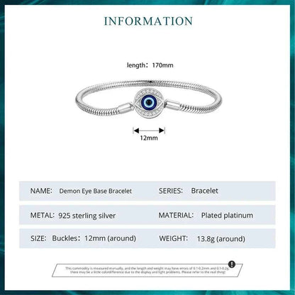 Sterling Silver Evil Eye Charm Bracelet with CZ – Snake Chain