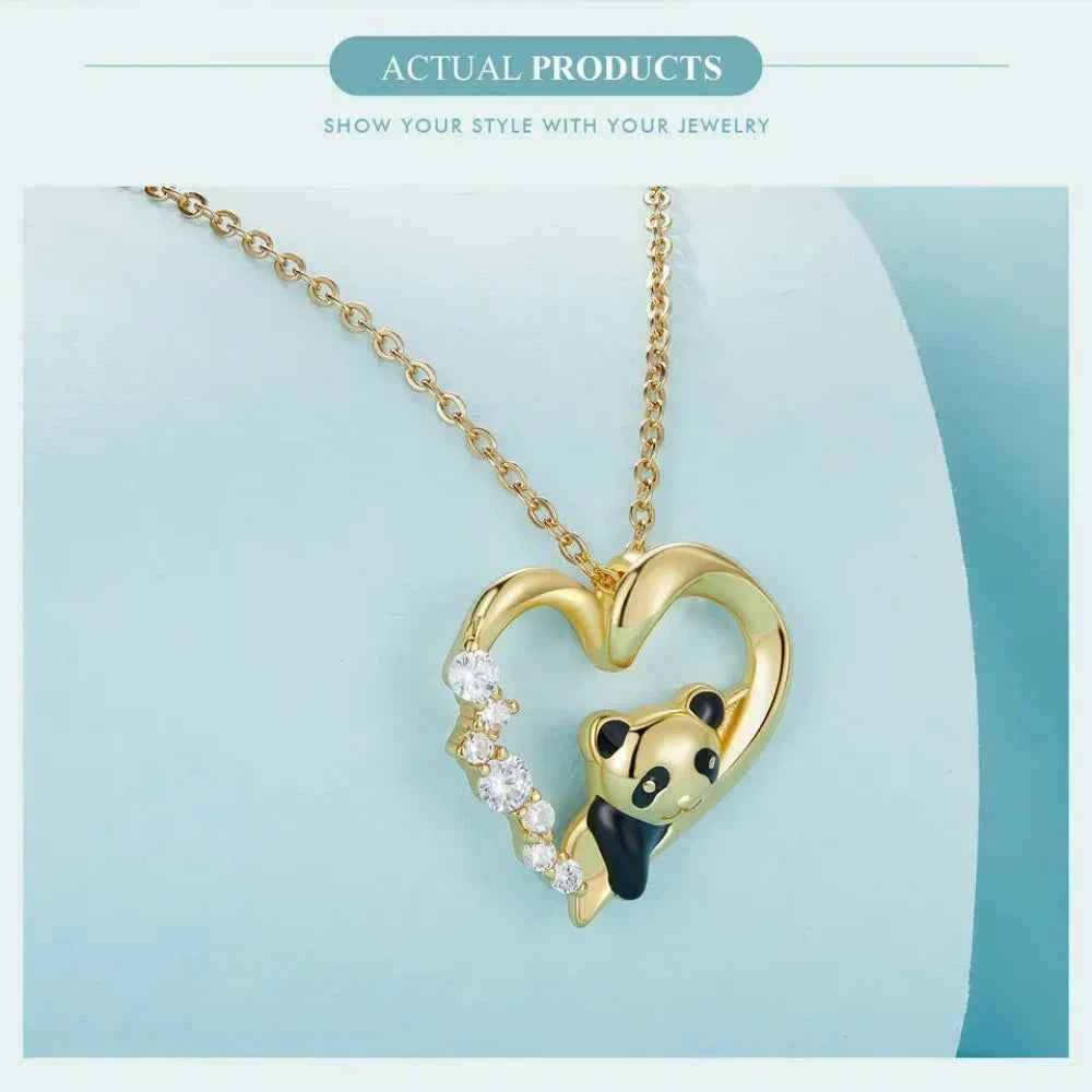 925 Sterling Silver Baby Panda Crystal Necklace | Enamel Cute Animal Charm Chain Link | Women'S Gift - 17.71'' Scn453