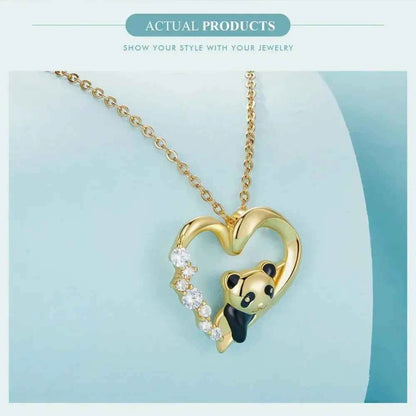 925 Sterling Silver Baby Panda Crystal Necklace | Enamel Cute Animal Charm Chain Link | Women'S Gift - 17.71'' Scn453