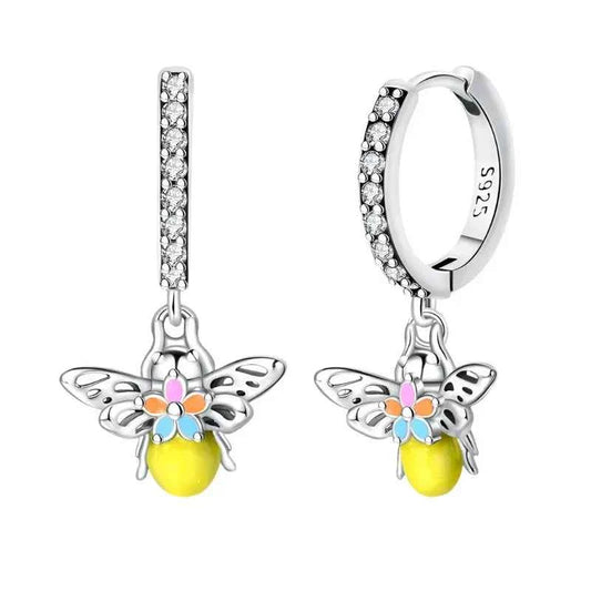 Buzzing Beauty Sterling Silver Hoop Earrings With Bee Charm