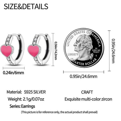 Romantic Pink Heart Sterling Silver Huggie Hoop Earrings With Cubic Zirconia