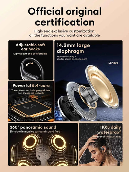 Lenovo EA305 Wireless Bluetooth Earphones - Long Endurance Waterproof Sport Headphones with V5.4 Technology for Gaming