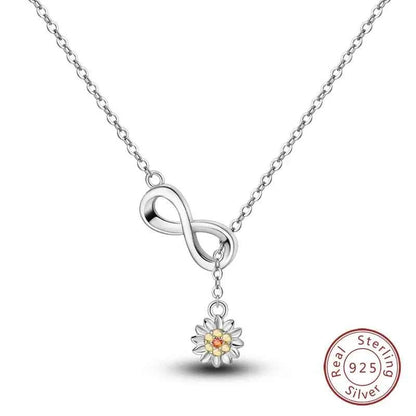 Endless Sunshine Sterling Silver Infinity Necklace With Sunflower