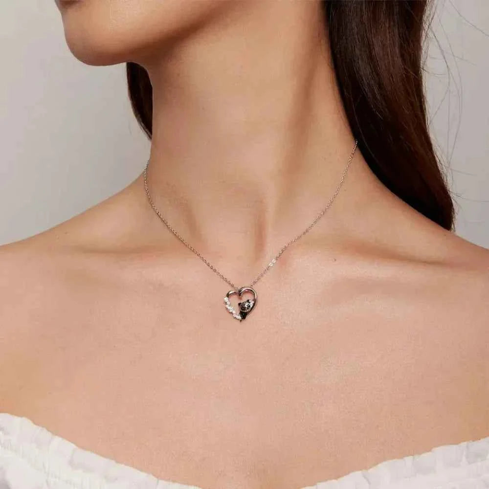 925 Sterling Silver Baby Panda Crystal Necklace | Enamel Cute Animal Charm Chain Link | Women'S Gift - 17.71'' Scn453