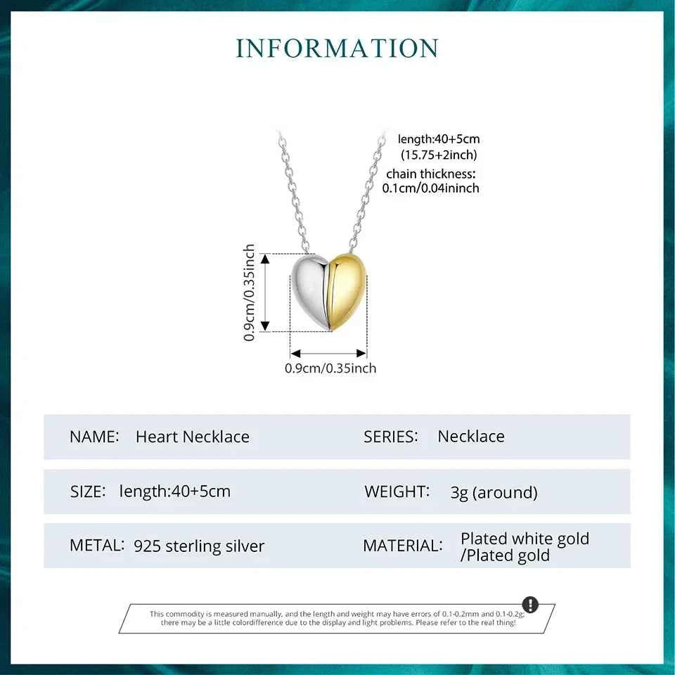 Gold Plated Heart Pendant Necklace For Women - 925 Sterling Silver Couple Heart Jewelry