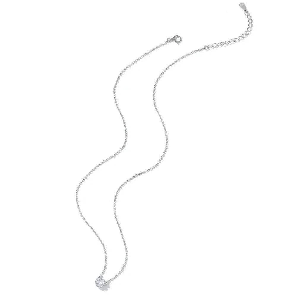 Gorgeous Shiny 925 Sterling Silver Choker Necklace with Geometric Cut Zircon Pendant