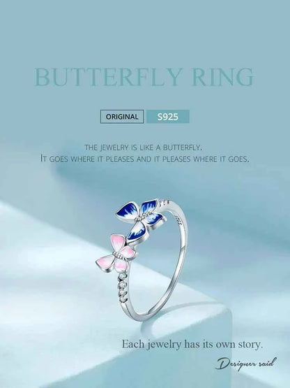 925 Sterling Silver Enamel Butterfly CZ Band Ring