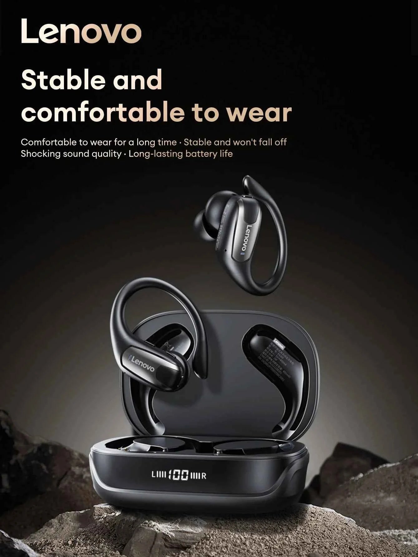 Lenovo EA305 Wireless Bluetooth Earphones - Long Endurance Waterproof Sport Headphones with V5.4 Technology for Gaming