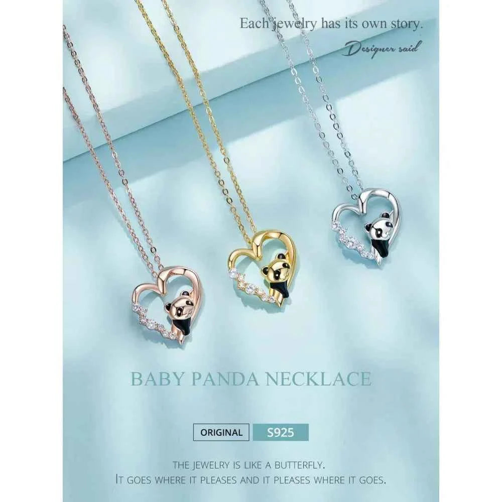 925 Sterling Silver Baby Panda Crystal Necklace | Enamel Cute Animal Charm Chain Link | Women'S Gift - 17.71'' Scn453