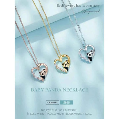 925 Sterling Silver Baby Panda Crystal Necklace | Enamel Cute Animal Charm Chain Link | Women'S Gift - 17.71'' Scn453
