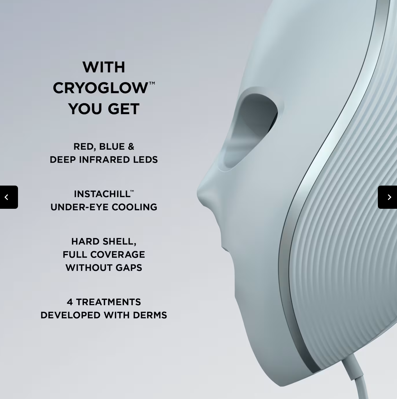 Shark CryoGlow LED Face Mask - Red, Blue & Infrared Light Therapy with Under-Eye Cooling