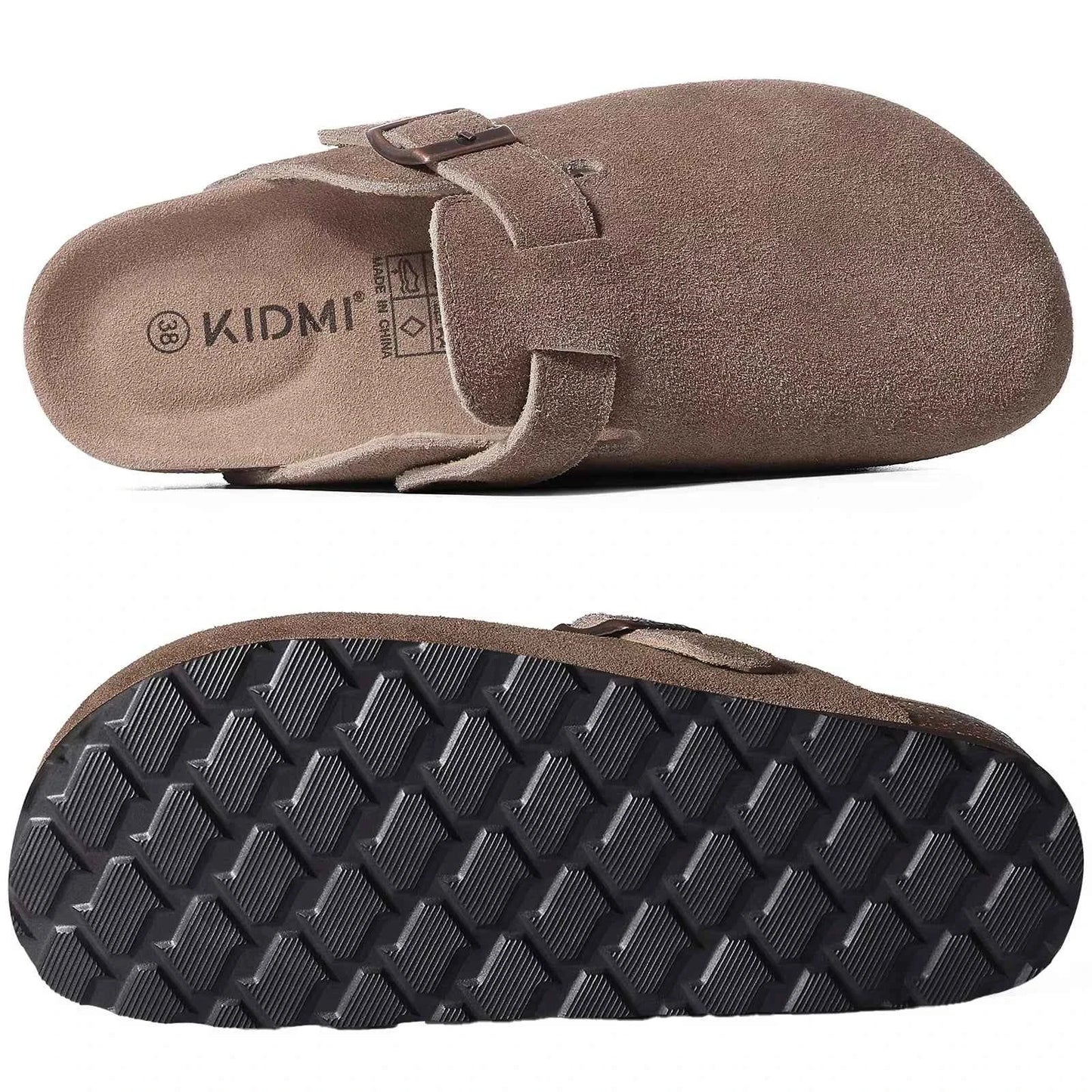 Comwarm Fashion Men's Suede Mules Slippers New Women Clogs Cork Insole Sandals With Arch Support Outdoor Beach Slides Home Shoes