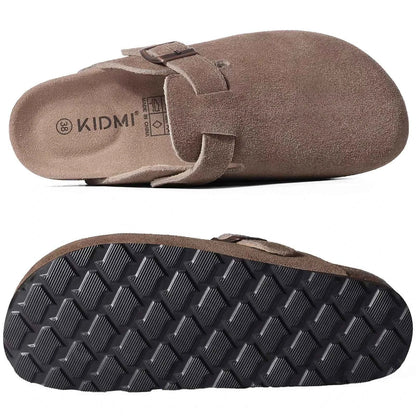 Comwarm Fashion Men's Suede Mules Slippers New Women Clogs Cork Insole Sandals With Arch Support Outdoor Beach Slides Home Shoes