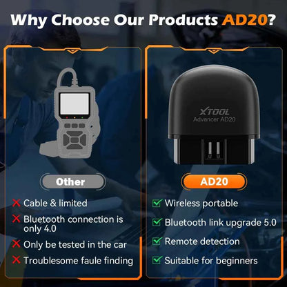 XTOOL AD20 OBD2 Scanner Mini Bluetooth 5.0 Diagnostic Tool with Full OBD2 Functions to Read and Clear Fault Codes