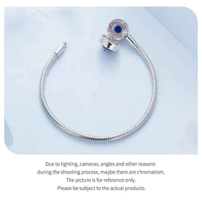 Sterling Silver Evil Eye Charm Bracelet with CZ – Snake Chain