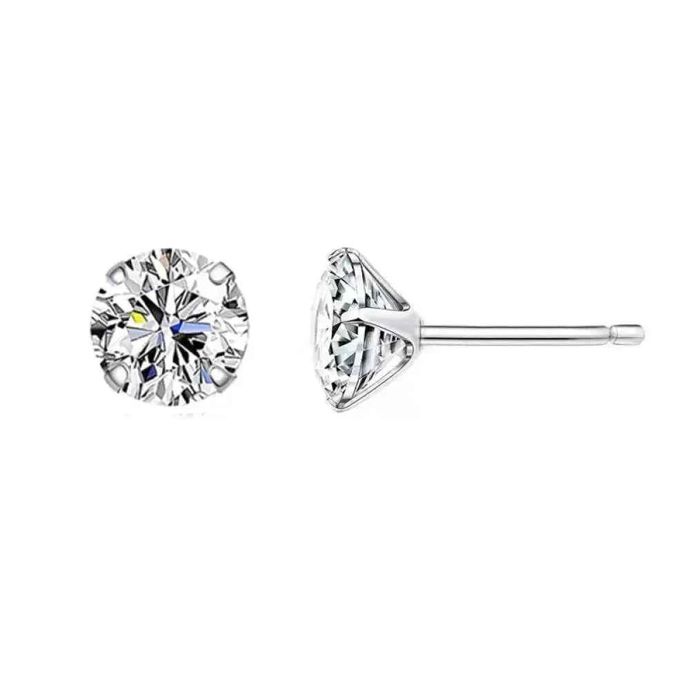 Cz Stud Earrings - 925 Sterling Silver Platinum Plated - Round Cubic Zirconia Hypoallergenic Earrings 4Mm 5Mm 6Mm 7Mm Bse166