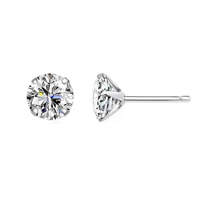 Cz Stud Earrings - 925 Sterling Silver Platinum Plated - Round Cubic Zirconia Hypoallergenic Earrings 4Mm 5Mm 6Mm 7Mm Bse166