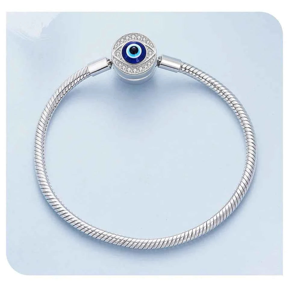Sterling Silver Evil Eye Charm Bracelet with CZ – Snake Chain