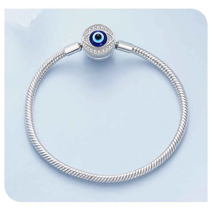 Sterling Silver Evil Eye Charm Bracelet with CZ – Snake Chain