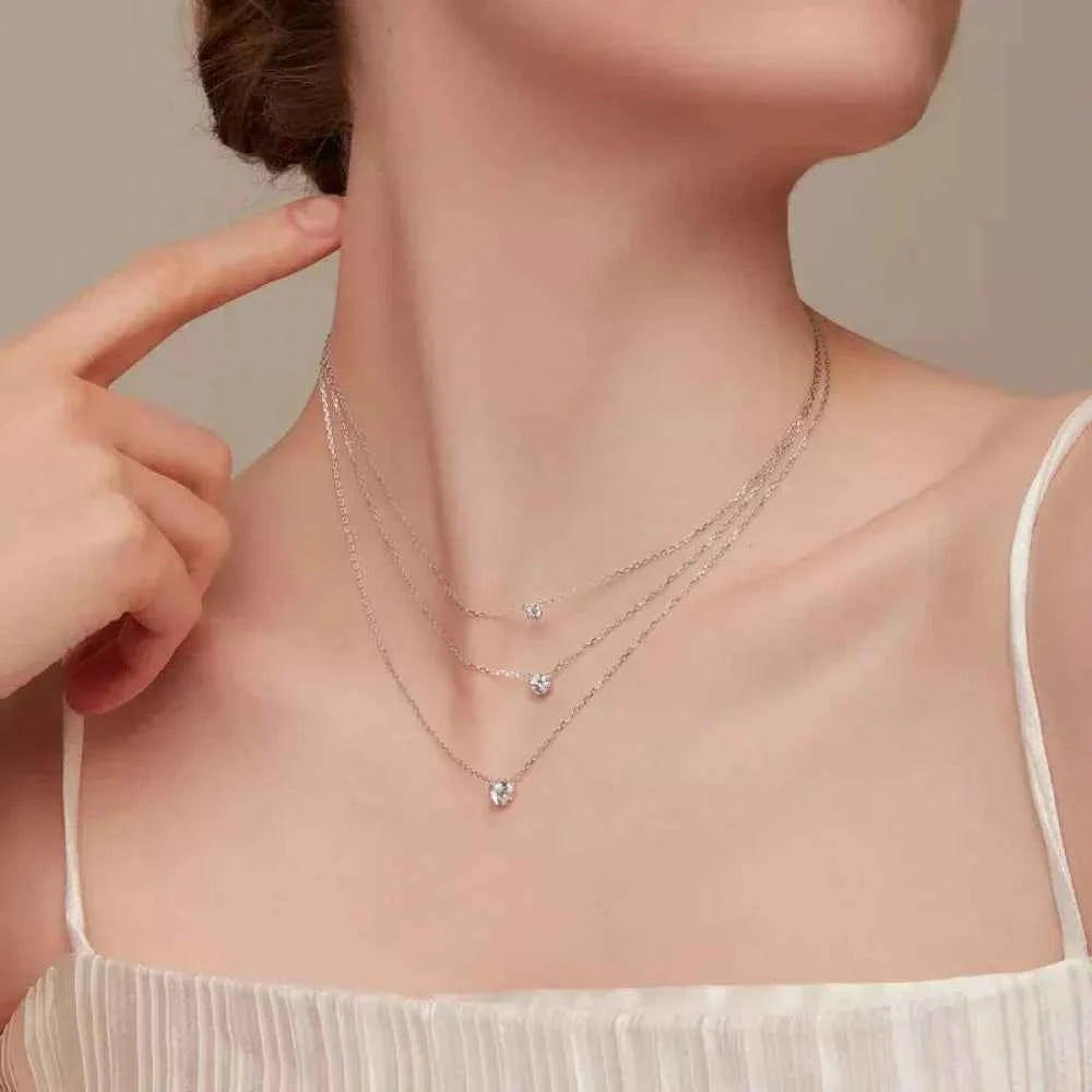 Gorgeous Shiny Choker - 925 Sterling Silver Geometric Cut Zircon Pendant Necklace