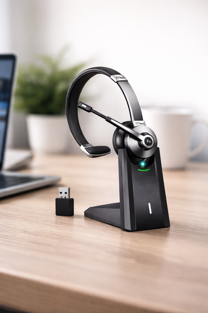ProComm Bluetooth Headset for Microsoft Teams & Call Centers – Wireless Noise-Cancelling Microphone with USB Dongle & Charging Base