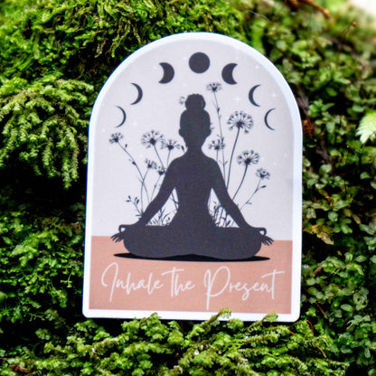 Inhale the Present Yoga Sticker for Mindfulness and Motivation