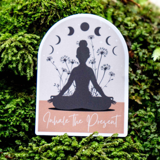 Inhale the Present Yoga Sticker for Mindfulness and Motivation
